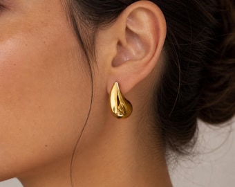Chunky Gold Teardrop Earrings – Bold Minimalist Jewelry, Trendy Statement Earrings, Gift for Her