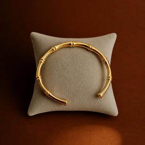 Gold Bamboo Cuff Bracelet, Minimalist Open Bangle, Gold Bamboo Bracelet for Women, Stainless Steel Jewelry, Gift for Her