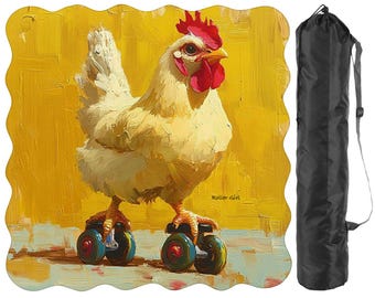 Mahjong Mat Chicken on Skates – Artistic Scalloped Edge, 31.5"