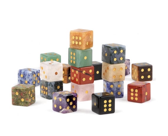 Set of 2 Mahjong Dice - Natural Gemstones; Perfect Mahjongg Hostess Gift - Bag and Poem Included.