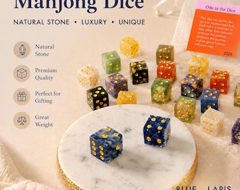 Set of 2 Mahjong Dice - Natural Gemstones; Perfect Mahjongg Hostess Gift - Bag and Poem Included.