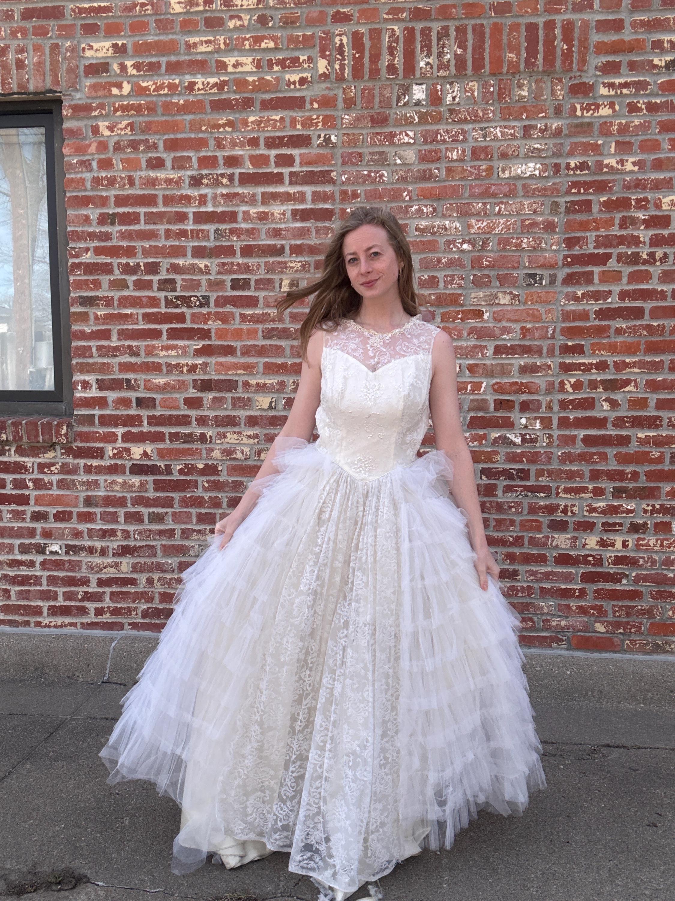chinese dress ladies 50s White Lace Strapless Gown Wedding Dress – Better Dresses Vintage