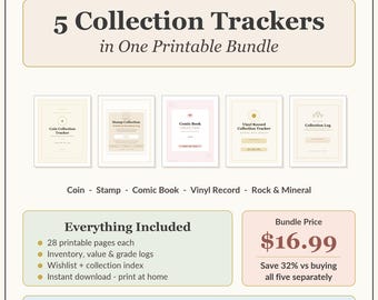 5 Printable Collection Trackers | Coin, Stamp, Comic, Vinyl, Rock Logs (Instant Download)