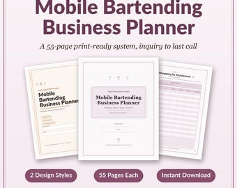Mobile Bartending Business Planner | Event Bookings, Menus, Pricing (PDF)