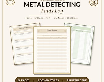 Metal Detecting Finds Log Book | Detectorist Field Notes Tracker (Printable PDF)