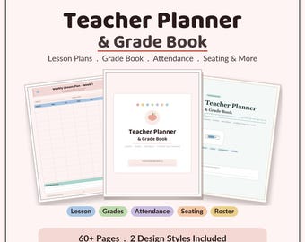 Teacher Planner Grade Book | Lesson Plans, Attendance, Seating Chart (Digital Download)