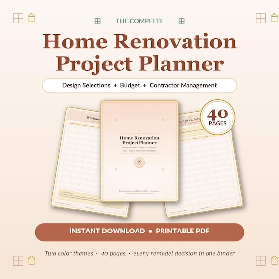 Home Renovation Planner | Design Selections, Budget, Contractor Tracker (Printable PDF)
