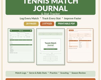 Tennis Match Journal and Stat Tracker | Player Performance Training Planner (Printable PDF)