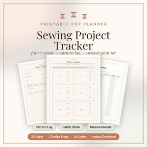 Sewing Project Tracker Printable PDF: Fabric Stash Inventory, Pattern Log and Project Planner