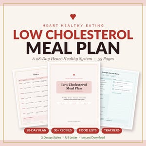 Low Cholesterol Meal Plan | 28-Day Heart Healthy Recipes, Food Lists (Digital Download)