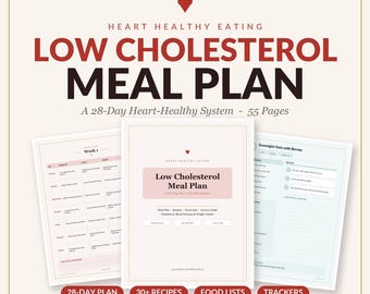 Low Cholesterol Meal Plan | 28-Day Heart Healthy Recipes, Food Lists (Digital Download)