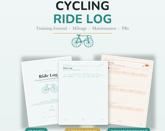 Cycling Ride Log | Training Journal, Mileage, Maintenance Tracker (PDF Download)