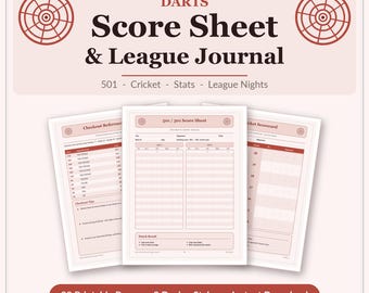 Darts Score Sheet & League Journal | 501, Cricket, Stats Tracker (Digital Download)