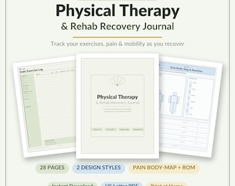 Physical Therapy Rehab Recovery Journal | Exercise, Pain, Mobility Tracker (Digital Download)