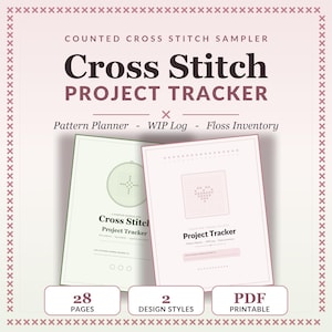 クロスステッチプロジェクトトラッカー｜パターンプランナー、作業記録、刺繍糸在庫リスト（PDF印刷可能）