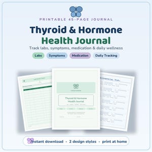 Puede incluir: Un diario de salud tiroidea y hormonal imprimible de 45 páginas con secciones para laboratorios, síntomas, medicación y seguimiento diario. Incluye un rastreador de resultados de laboratorio y un registro diario de síntomas para imprimir.
