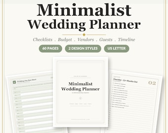 Minimalistischer Hochzeitsplaner | Moderne Checkliste, Budget, Timeline (Digitaler Download)