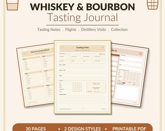 Whiskey Bourbon Tasting Journal | Distillery Visit Log, Flight Tracker (Printable PDF)