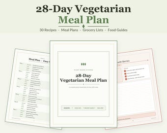 28-Day Vegetarian Meal Plan | Plant-Based Recipes, Grocery Lists (Digital Download)
