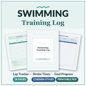 Schwimmtraining-Tagebuch | Rundentracker, Schlagzeiten, Zielfortschritt (druckbare PDF)