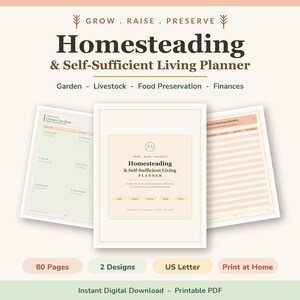 Homesteading Planner Printable PDF - Self-Sufficient Living Garden Livestock Canning Food Preservation