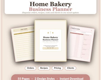 Home Bakery Business Planner | Cottage Food Order Tracker, Recipe Costing (Instant Download)
