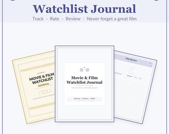 Movie Watchlist Journal | Track, Rate, Review Films (Digital Download)