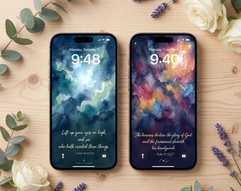 Paquete de 10 fondos de pantalla para celular con versículos bíblicos, diseño de galaxia en acuarela, escritura bíblica, descarga digital, cielo nocturno, pantalla de bloqueo para iPhone y Android, regalo cristiano.