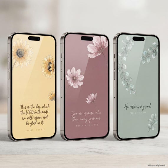 Botanical Scripture Wallpaper Bundle | 10 Bible Verse Phone Wallpapers | Christian Digital Download | Floral Faith Lock Screen Art