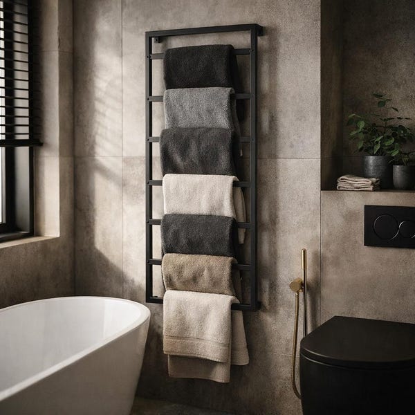 6-Tier Industrial Metal Towel Rack | Wall Mounted Vertical Towel Hanger | Heavy Duty Towel Display Rack | Spa Style Towel Holder