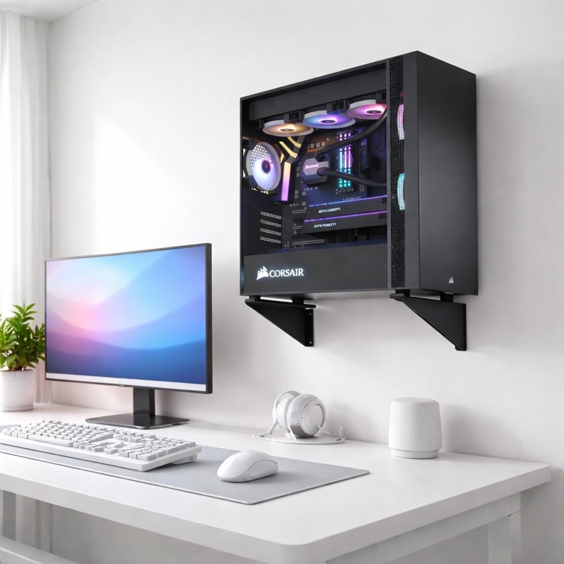 Computer Case Mount Heavy Duty Wall Mount PC Brackets | RGB Gaming Pc Wall Rack | Floating ...