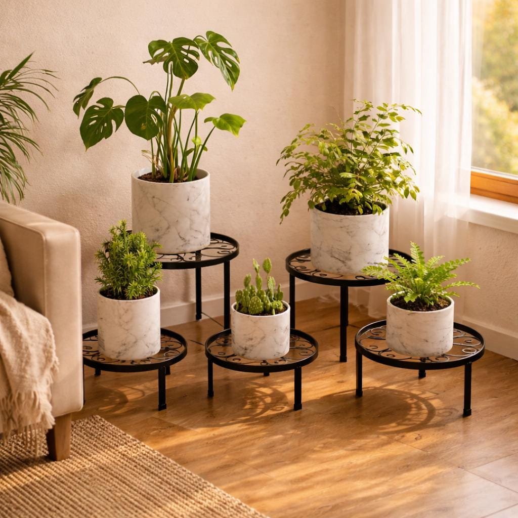 Set Di 10 Vasi Da Fiori In Metallo: 5 Rettangolari 26,9x14 Cm + 5 Rotondi 10,2 Cm, Neri, Con Gancio - 4