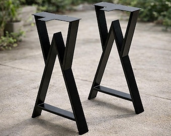 Industrial Metal Table Legs Set of 2 | W-Shape Coffee Table Legs | Black Steel Furniture Legs | Modern Bench Legs | Heavy Duty DIY Desk Legs