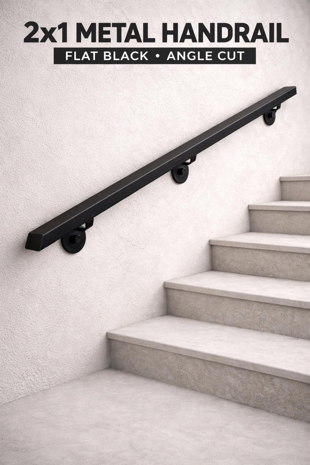 Modern Flat Black Metal Handrail | 2x1 Rectangle Steel Stair Railing ...