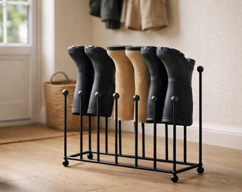 Handmade Metal Welly Boot Rack | Heavy Duty Outdoor Shoe Stand | Black Metal Stand | Luxury Mudroom Organizer | Industrial Shoe Storage