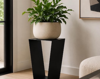 Modern Metal Side Table | Narrow Black Steel End Table | Space Saving Plant Stand | Modern Living Room Furniture | Industrial Side Table