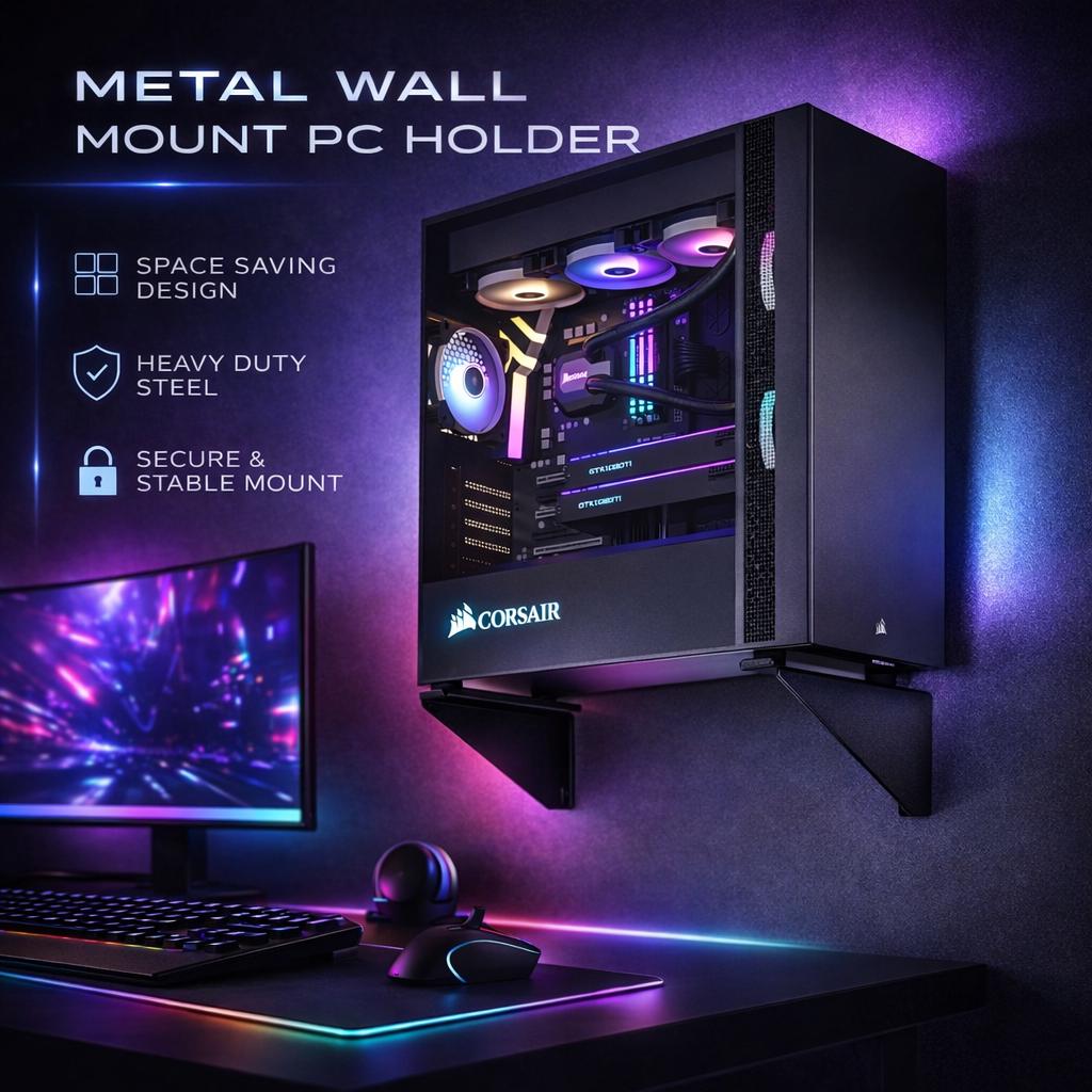 Computer Case Mount Heavy Duty Wall Mount PC Brackets | RGB Gaming Pc Wall Rack | Floating ...