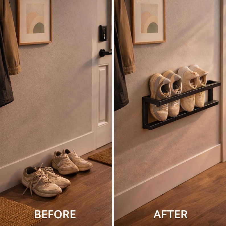 Industrial Black Wall Mounted Shoe Rack | Floating Shoe Shelf for ...
