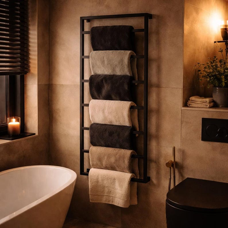 6-tier Industrial Metal Towel Rack | Wall Mounted Vertical Towel Hanger ...