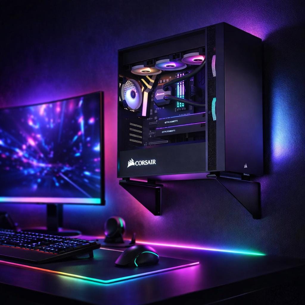 Floating Pc Rig Heavy Duty Wall Mount PC Brackets | RGB Gaming Pc Wall Rack | Floating ...