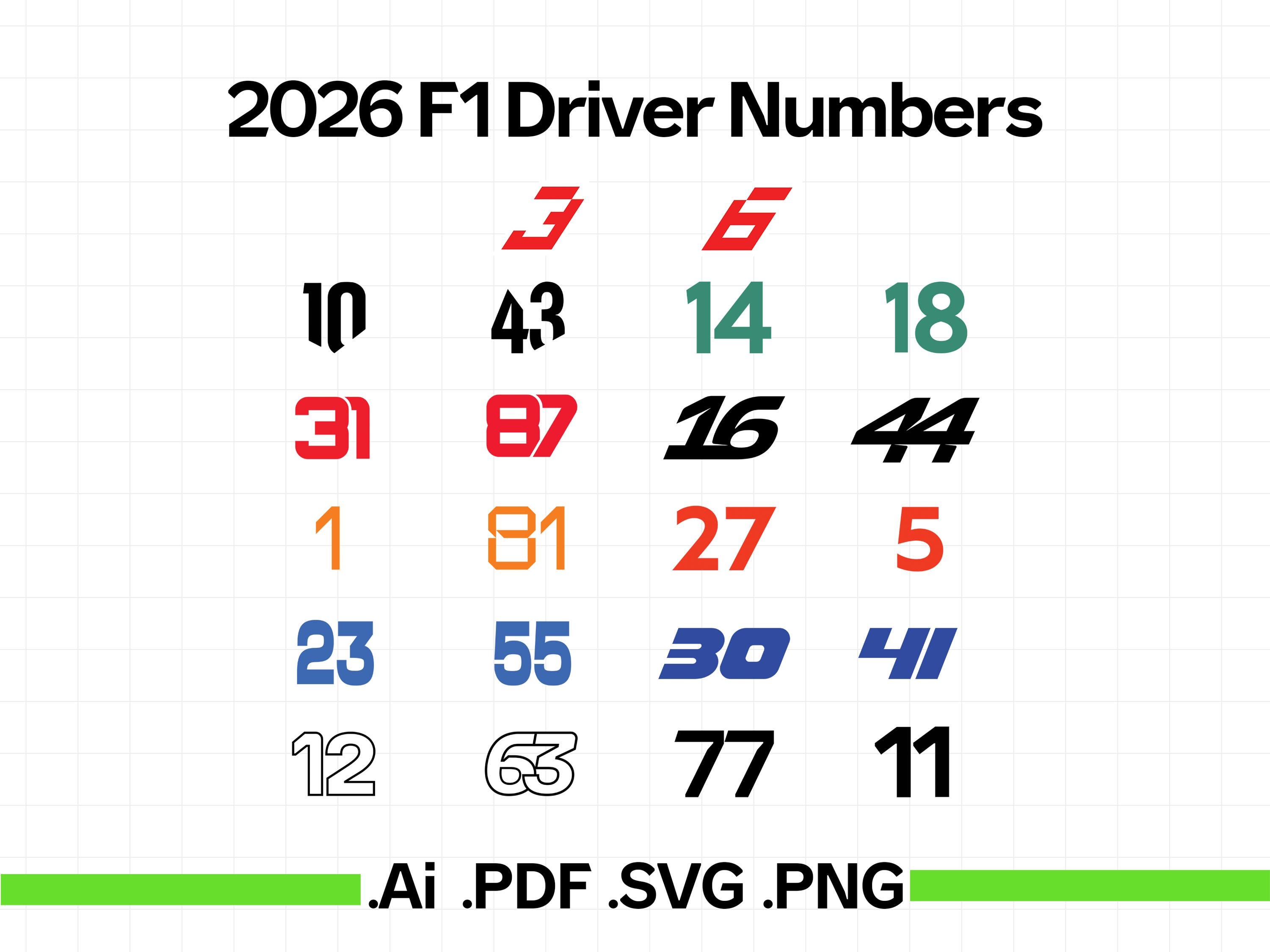 2026 F1 Driver Numbers: Editable Vector Files (ai, Png, Svg, Pdf ...