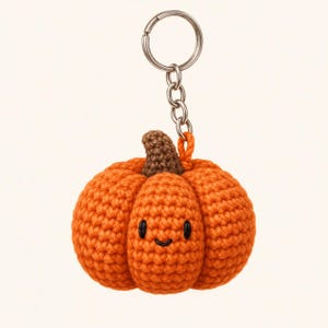 Llavero de calabaza de ganchillo, mini colgante de amigurumi para bolso de otoño, accesorio de mochila de otoño hecho a mano, pequeño regalo de calabaza para ella, llave de calabaza de ganchillo