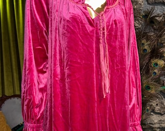 Vintage Berry Velvet House Coat, Lounge Robe Full Length