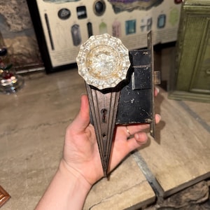 1930's Crystal Door Knobs w/ Art Deco Plates and Mortise Lock