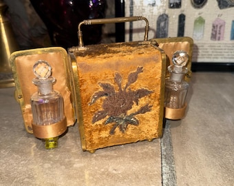 Ultra Rare Antique Victorian Hard Shell Traveling Perfume Casket, Necessaire or Tantalus Double Door