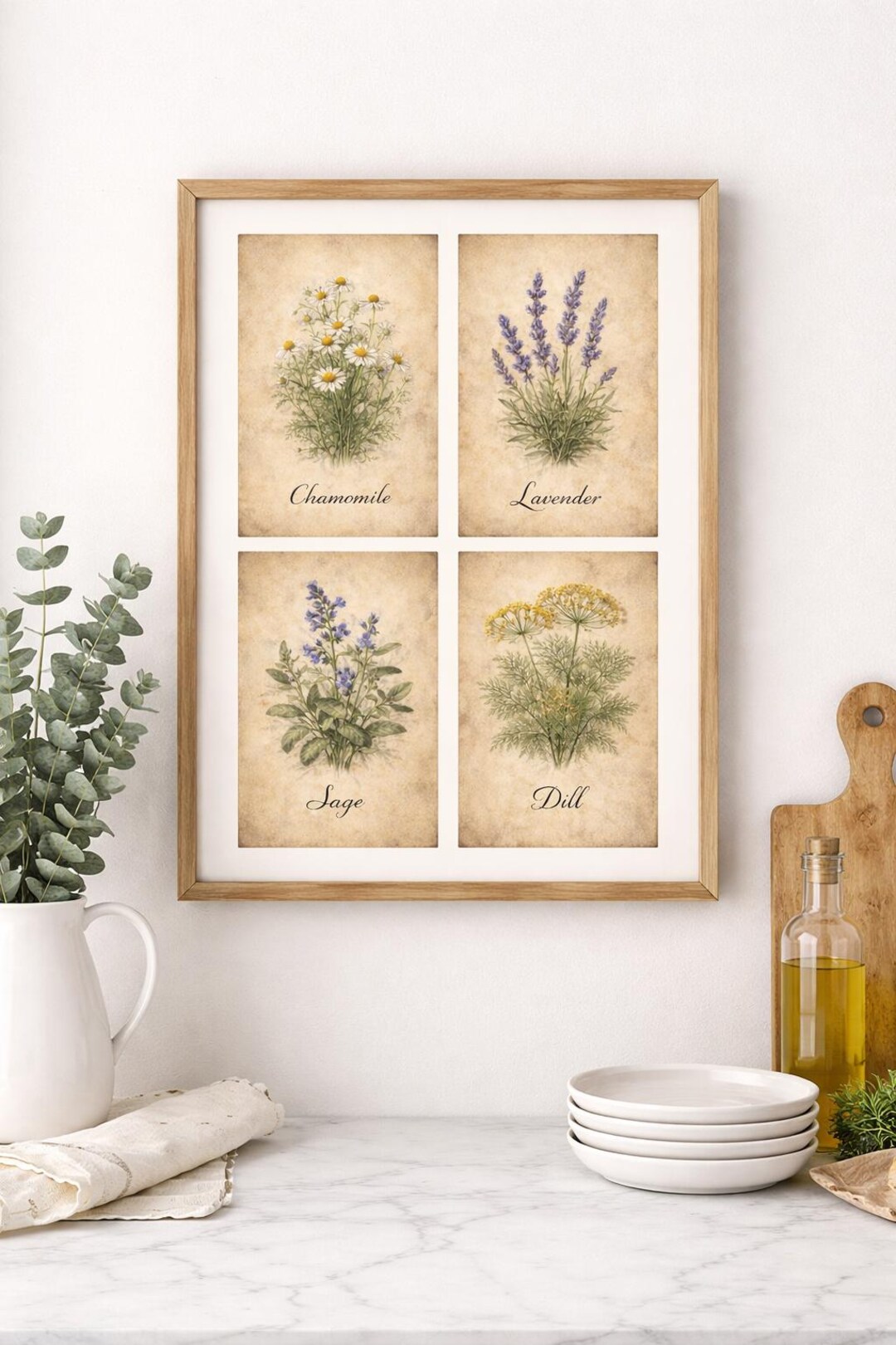 Vintage Herb Prints Set of 4 | Chamomile Lavender Sage Dill | Botanical ...