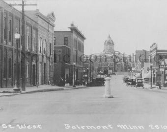 Fairmont Minnesota Vintage Photo, 1st Street West 1910s Street Scene, Historic Small Town Print, Black and White Americana Wall Art