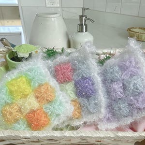 Reversible Jewel Style Crochet Kitchen Scrubber – Set of 3 – Handmade in Kyoto, Japan