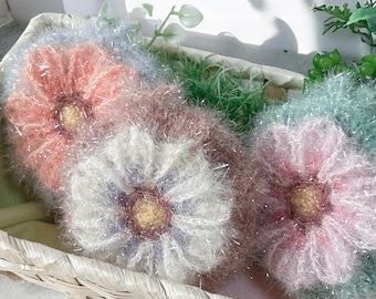 Esponja de cocina de crochet con forma de flor de cosmos hecha a mano: ecológica, fabricada en Kioto, Japón. Bonita esponja para platos. Elige tu color.