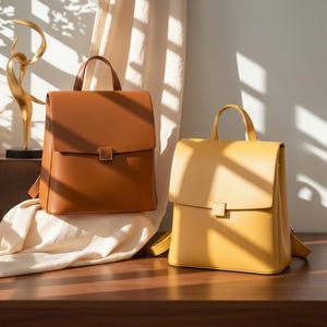 Minimalistisk läderryggsäck med väska för kvinnor, strukturerad flap, resor, arbetsdagsryggsäck
